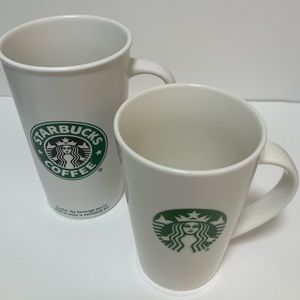 PAIR of Starbucks Logo Mugs with green and black Sirens / 16 oz & 12 oz